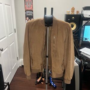 All Saints Tan Suede Bomber Jacket